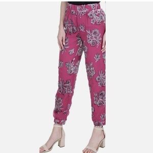 Juicy Couture Pomegranate Metallic Floral Lurex Jacquard Pants, Sz Medium